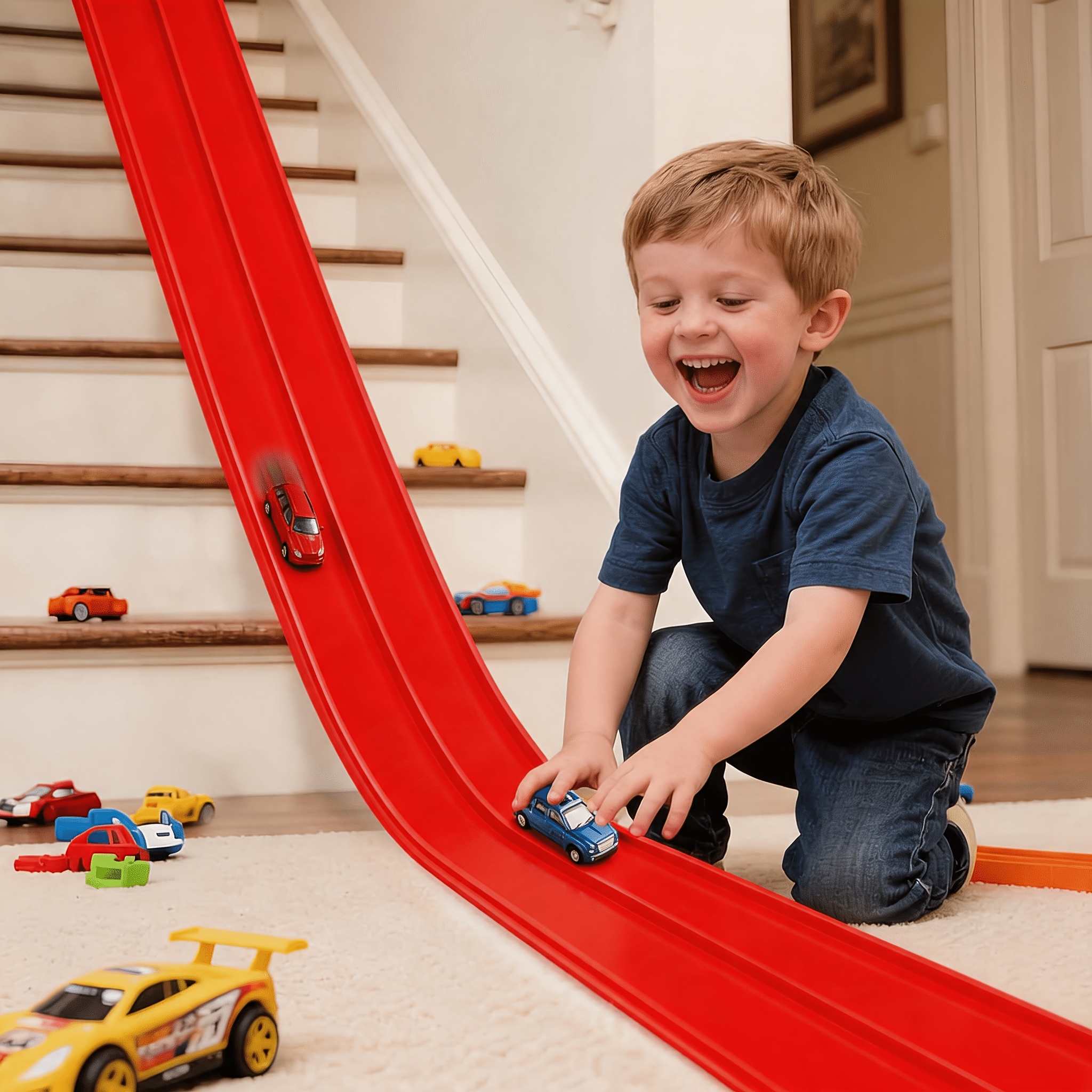 imagen del artículo set de coche de pista flexible, pista de   elástica con   - plegable, pista de   portátil compatible con modelos de   die casting 1/64 - regalo de   para niños y niñas mayores