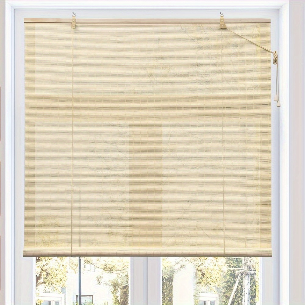Persianas de Bambú de 1 Panel - Persianas de Madera de Bambú con Cordón - Operación Sin Cuerdas Externas,   Instalación para Uso Interior/Exterior, Privacidad y Protección Solar,   con Puertas Corredizas,  , Jardín (Be)