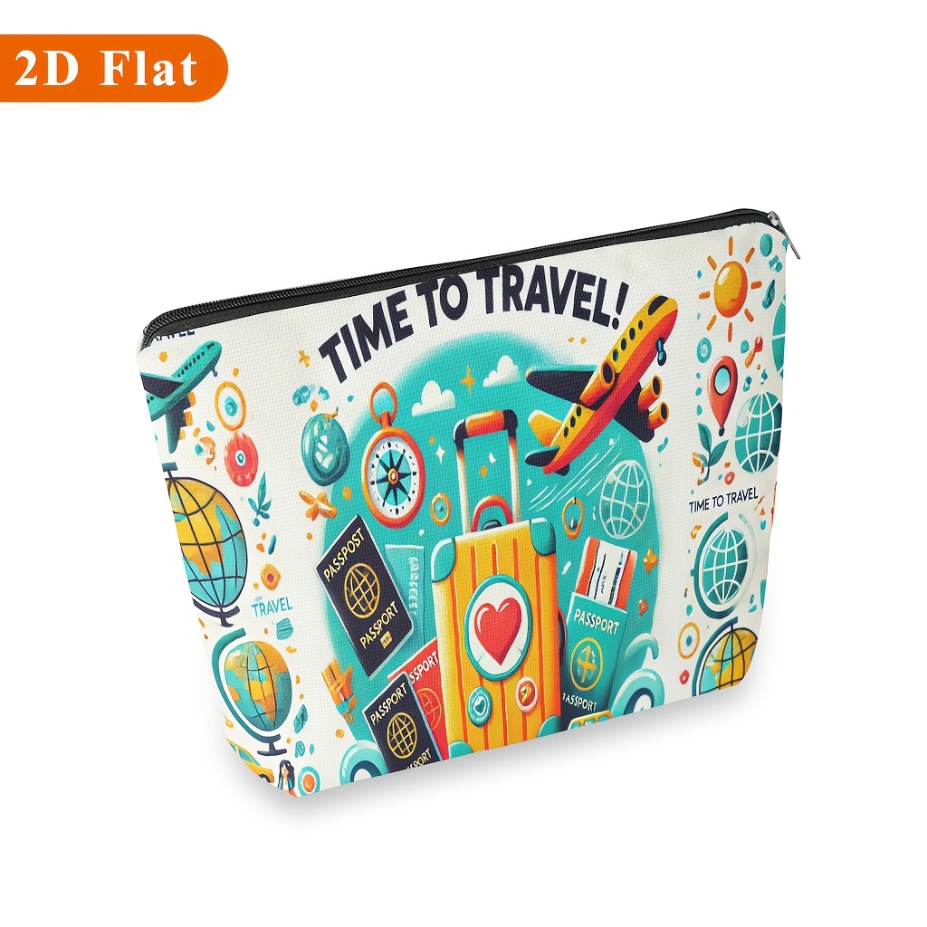 TEMU Borsa 1 pz, Tema Viaggio Elementi Valigia Passaporto, , Elegante Trousse con Cerniera, Adatta per Viaggi e Uso , Borsa Multifunzionale per