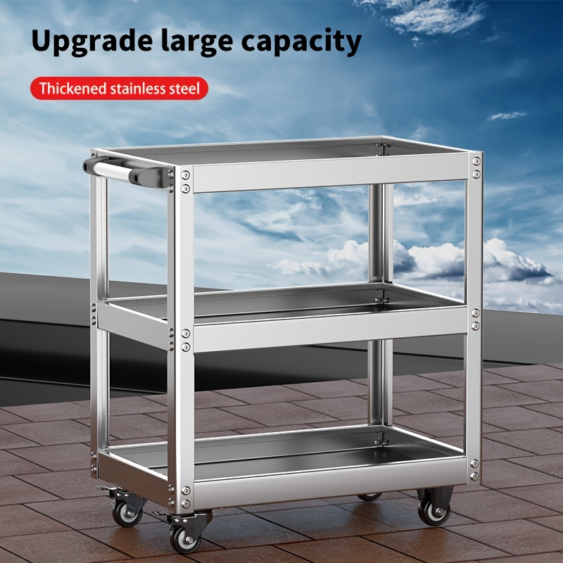 stainless steel tool cart with silent casters durable movable storage rack for workshop essentials spare parts organizer multi directional wheels for   ideal for garage and workshop organization utility cart for garage 0