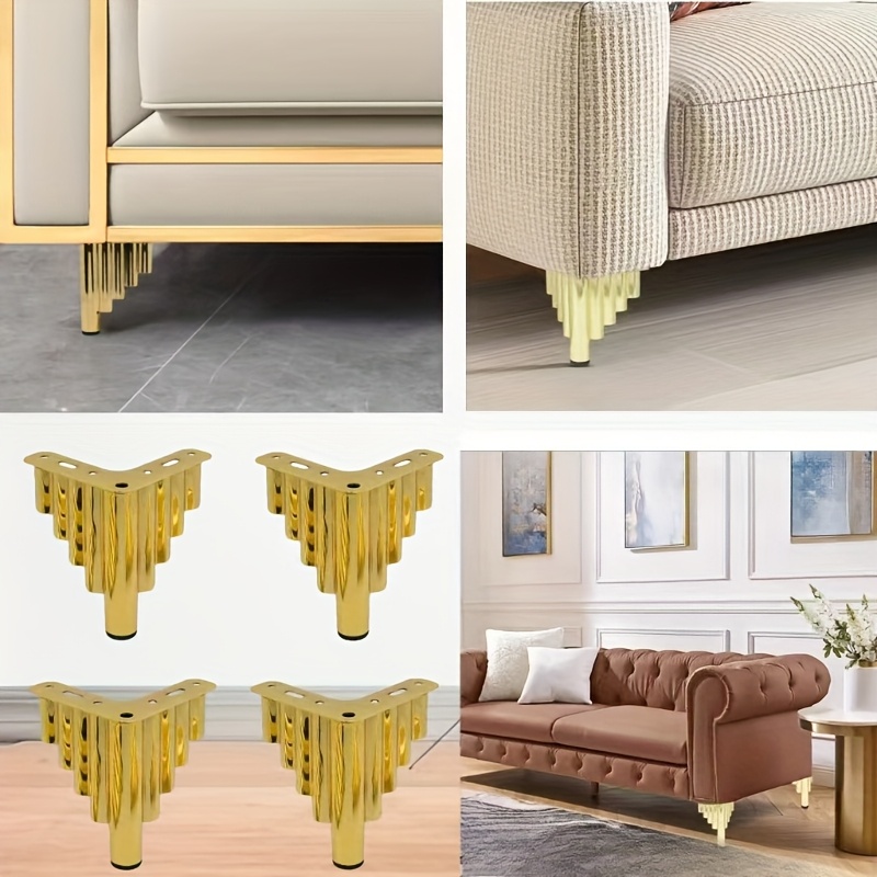Image of 4pcs Golden Mountain Shape Stripe Hardware Furniture Feet Cabinet Tea Table Support Iron Sofa Leg
