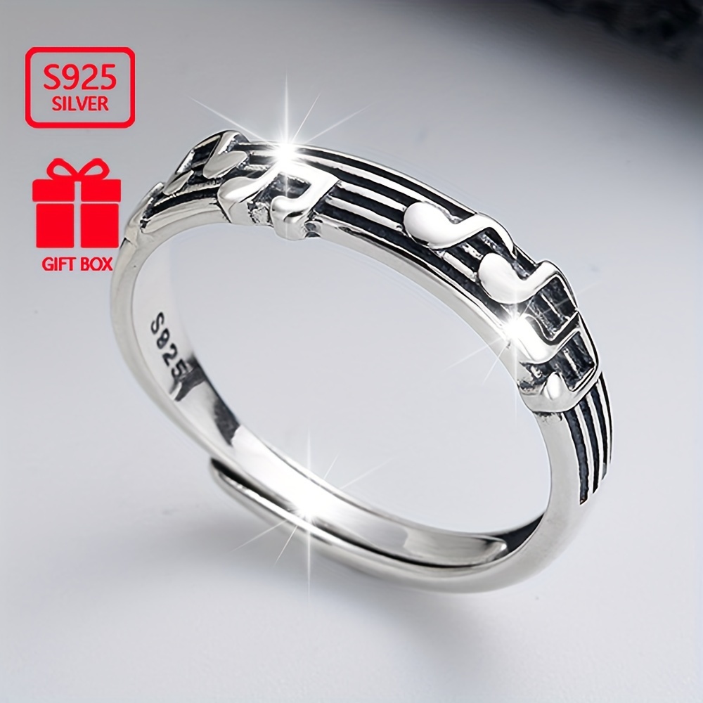 

1pc Exquisite S925 Sterling Silver Musical Note Ring - Elegant Cuff Ring For Ladies, Five- Notation, Minimalist , Play Wear, 2.21g/0.08oz, Index Finger Ring