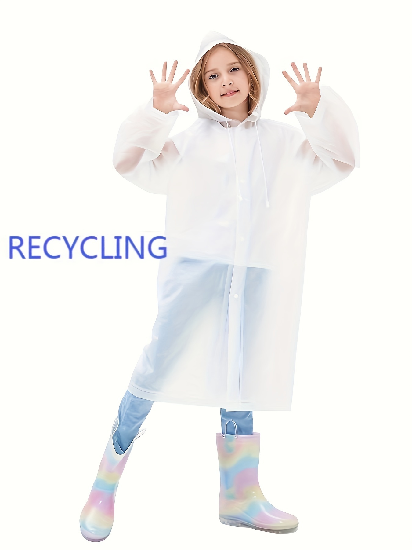 basic reusable raincoat for girls boys eva durable material lightweight convenient plain color transparent versatile hooded poncho for hiking outdoor activities