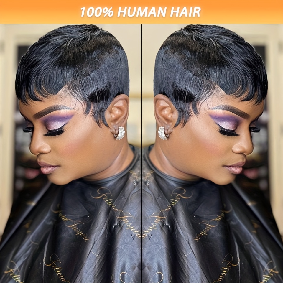 TEMU Stylish Layered Short Cut Wig - Hair Peruvian Hair 150% Density Cap Natural Black 4" Machine-made Wig For Women, Holiday & Party Wear, All, Versatile Elegant Hairpiece Dense Hair Wig