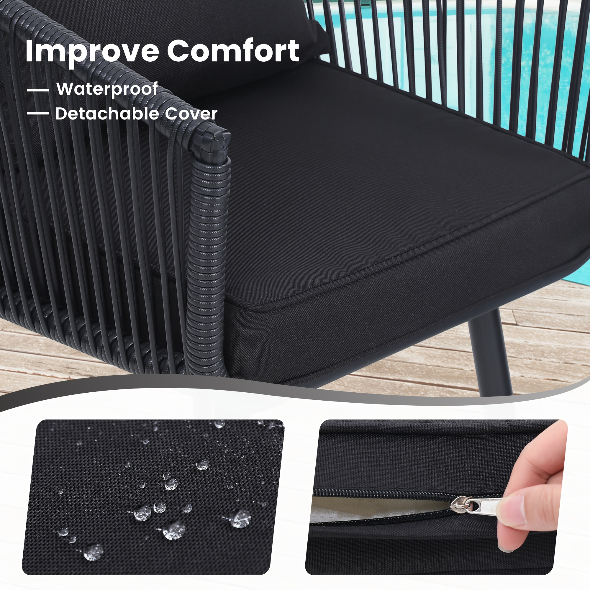 [Outdoor | Rattan] 3pcs Outdoor All-Weather Wicker Patio Rattan Bistro Conversation Set | Chairs And Side Table Set | Ideal For Balcony, Porch And Backyard