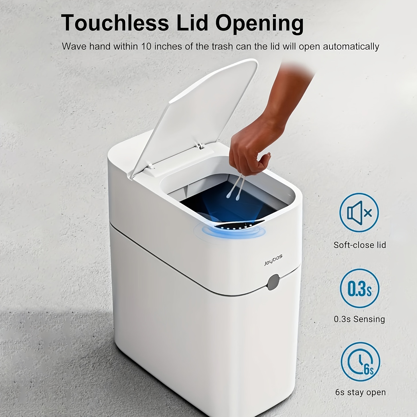 Sensor Trash Can With Lid Space Design For Small Spaces Automatic Wastebasket For Bathroom Kitchen Bedroom Easy Clean