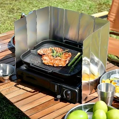 2pcs set portable aluminum alloy camping stove windproof set 1pc windscreen 1pc storage bag lightweight and durable windproof outdoor cooking accessory foldable and adjustable ventilation camping stove and accessories non electric