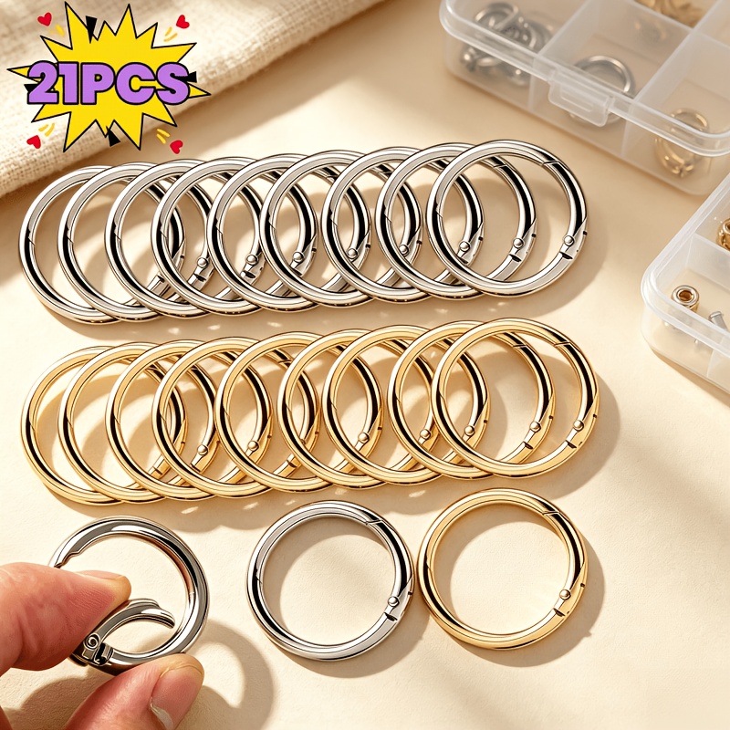 TEMU 21pcs Anneaux à Ressort, Anneaux de Clés Ronds à Ouverture Rapide, Fermoirs à Ressort pour Quincaillerie de Sac, Porte-clés et Fabrication de