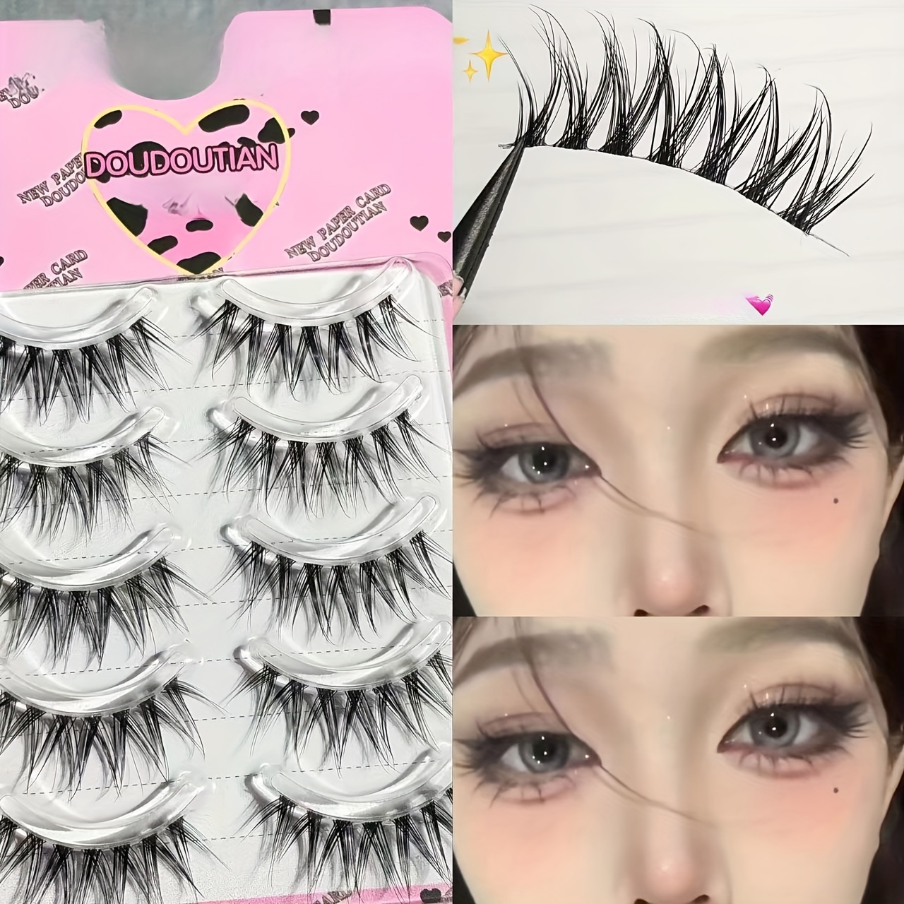 Doudoutian False Eyelashes Extensions Cross Style, 0.03mm Thickness, C , Mixed Length 10-12mm, Transparent Stem, Lightweight Fish Tail Design For Beginners - Multipack