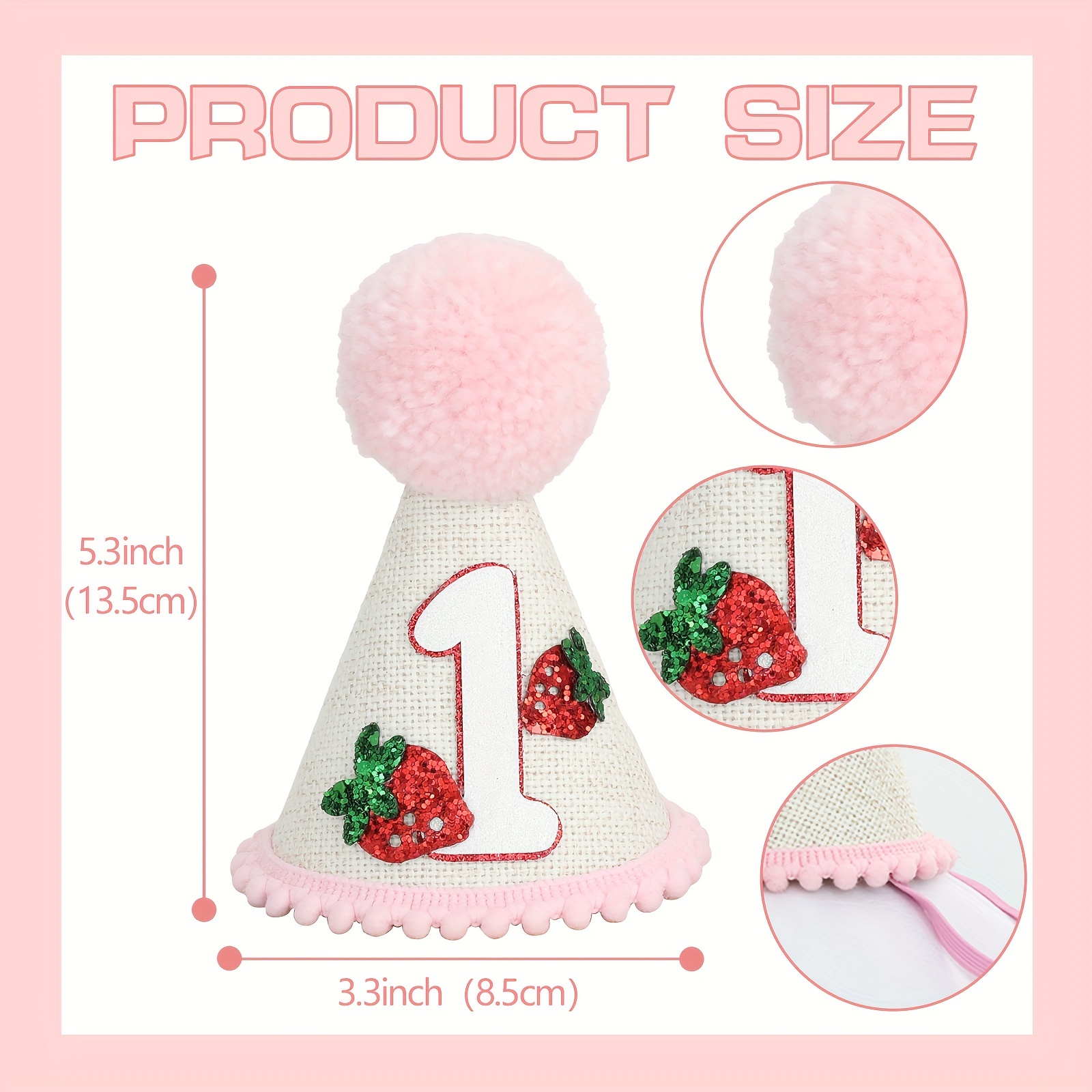 Erdbeer-Hochstuhlbanner 'Sweet One' Für Den 1. Geburtstag - Rosa, Mit 12 Monatsbändern, Cake Smash Deko