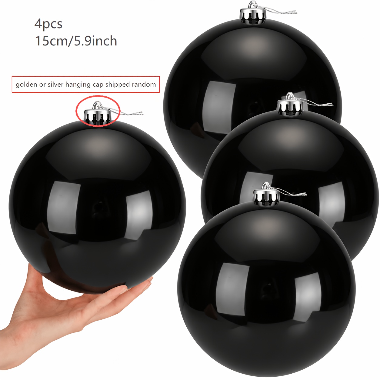 TEMU 4pcs, 15cm Oversized Plastic Christmas Balls, Suitable For Outdoor Christmas Tree Decorations At Holiday Parties (black) (random Delivery Of