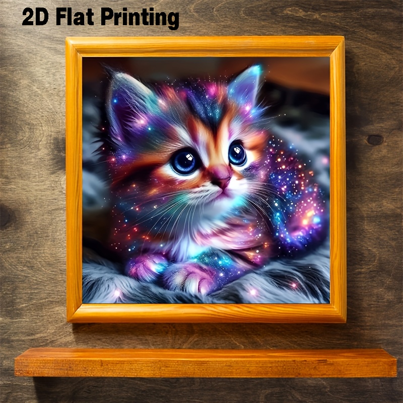 Image of Starry Cat 1pc Diamond Painting Kit, Adult Diy Round//frameless/diamond Artwork, Exquisite Decorative Painting/wall Hanging For Room, Bedroom, Study, And Other Indoor Spaces, Craft Gift For /great