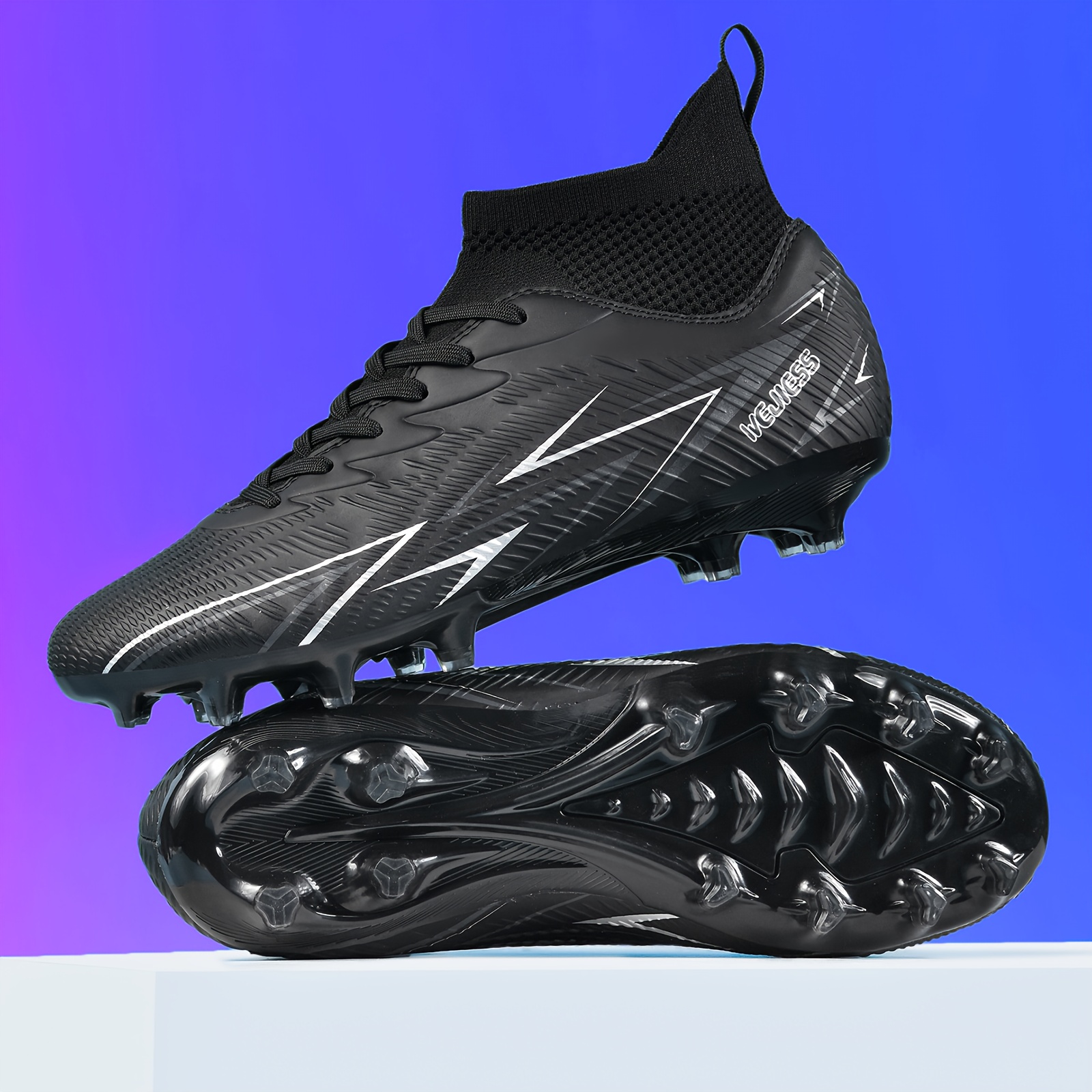 [Zapatillas deportivas] Zapatos de fútbol deportivos negros clásicos para hombre, Botas de clavos AG nuevas para competición y entrenamiento, Zapatos de fútbol profesionales antideslizantes de caña alta para adultos, Transpirables, Ligeras, Adecuadas para parejas y césped exterior