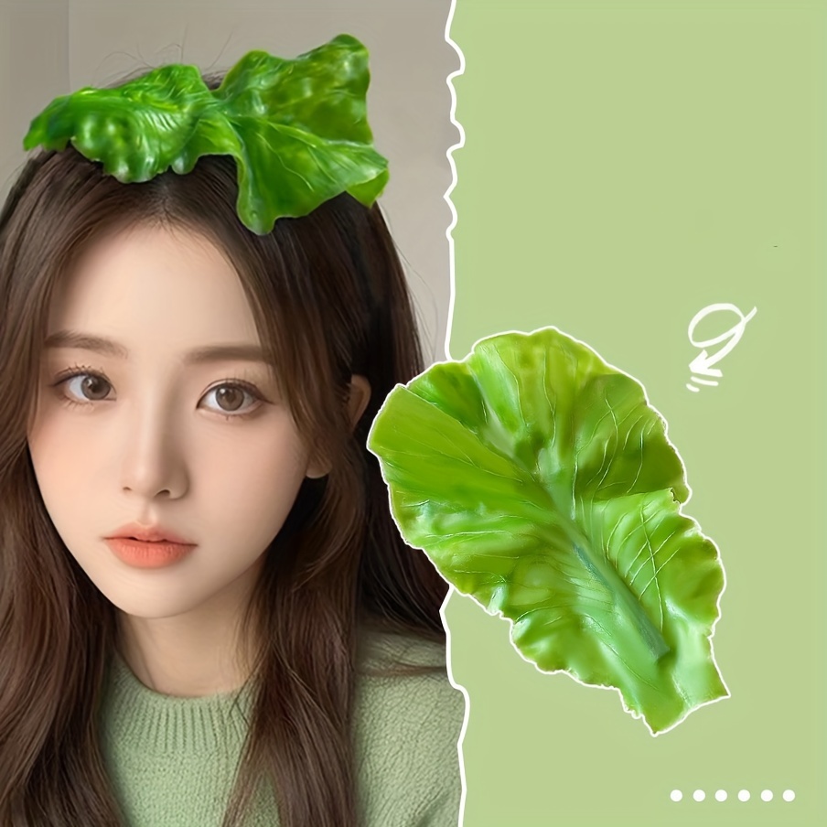 

Funny Vegetable Leaf Hair Clip - Cute Lettuce Design, Resin, Hip-hop Style For Halloween & Casual Attire