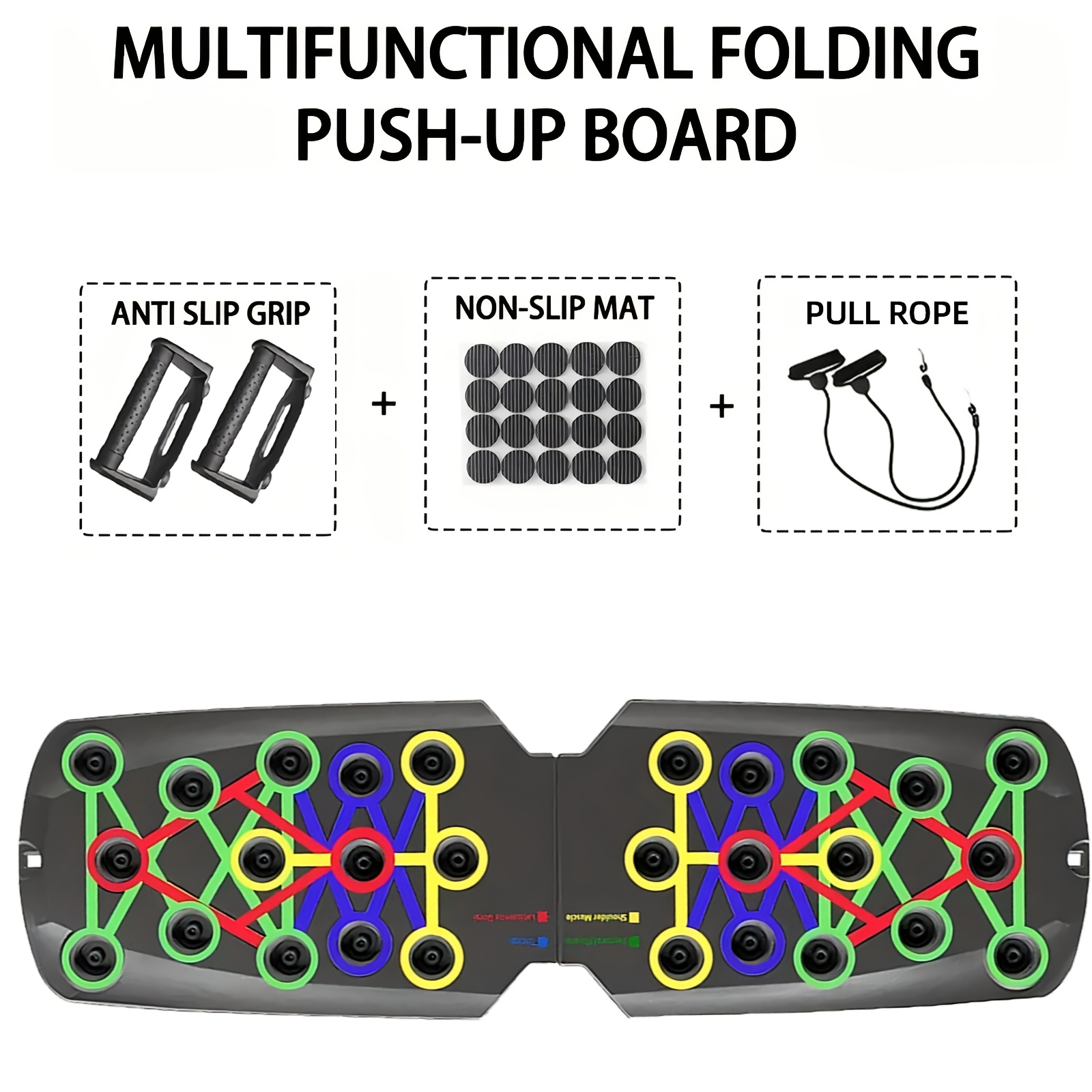 TEMU 1pc Foldable Push-up Board With 28 Holes - Multifunctional Fitness Equipment For Chest Muscle Toning, Strength Training & Physical Exercise, Black, Gym Accessories