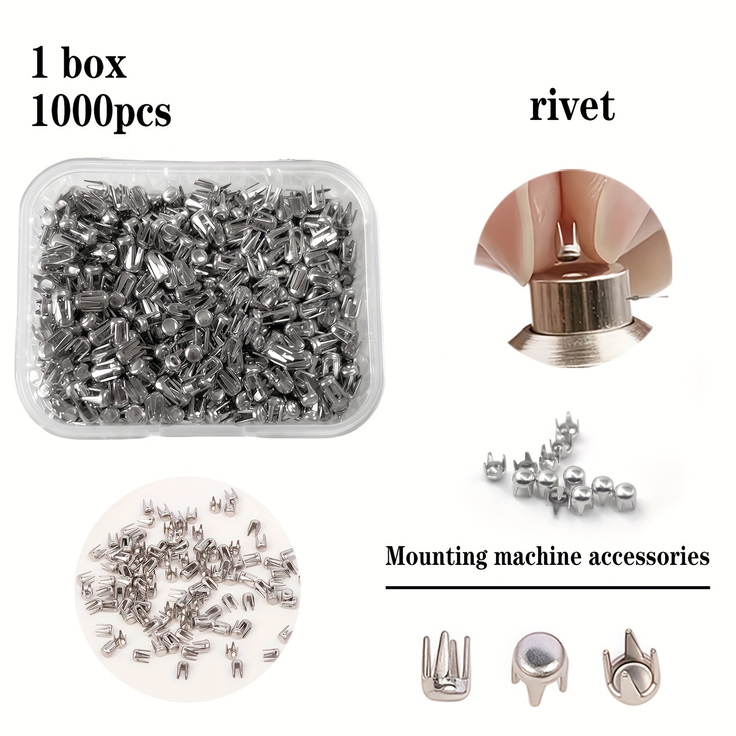 

1000pcs/box Stainless Steel 2.4*3.2mm Dome-shaped Nail Claw-shaped Nail Head For Pearl Shaped Diamond Diy Hand Pressure Shaping Tool Setting Machine Accessories