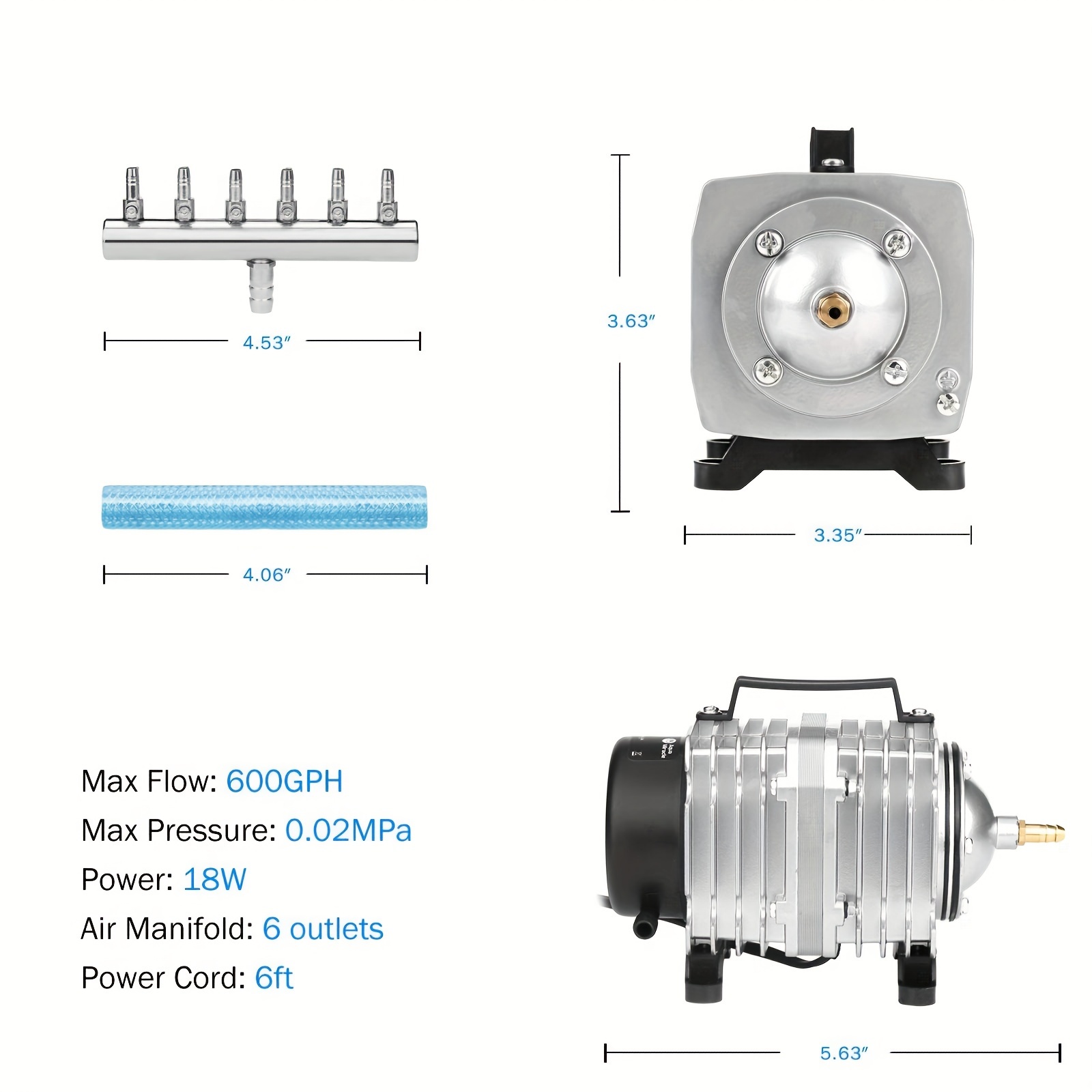 TEMU Aquamiracle Aquarium Air Pump Commercial Air Pump 600/1000/1200/1750gph, 18w/35w/58w/120w Air Pump For Fish , Hydroponic Air Pump, Fish Air Pump Pond Aerator