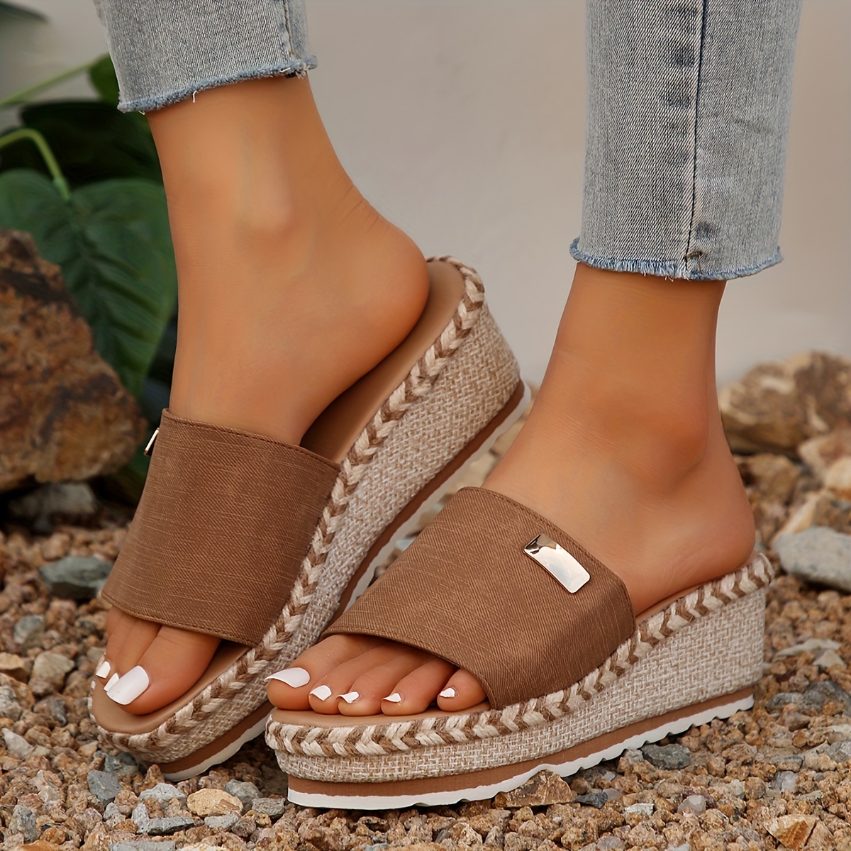 Mules Femme Pantoufles Été Femmes à Talons Compensés Sandales