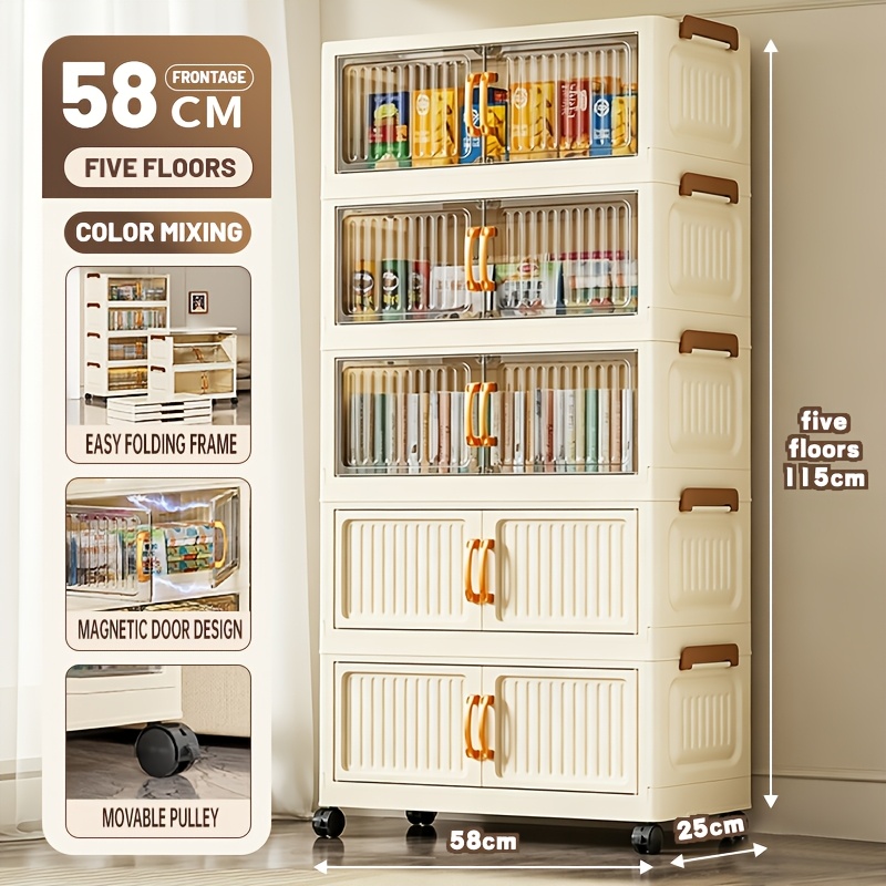 TEMU Widened Foldable Storage Cabinet, Large Capacity, Space-saving, Multi Functional And Movable, Suitable For Entrance, , Bedroom And Living Room
