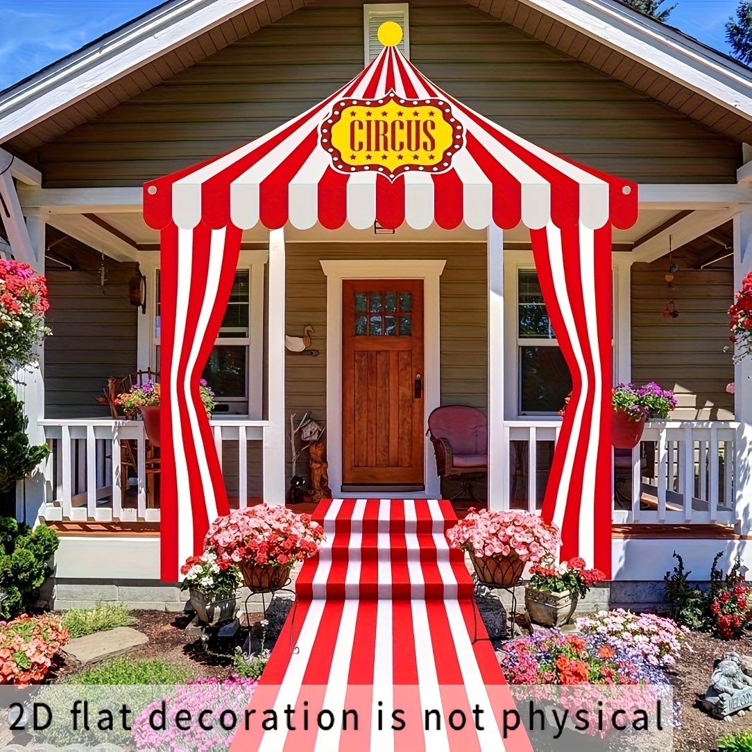 TEMU 2d Flat, 2d Flat 1pc Multiple Size Backdrop Banner With Pattern Circus Tent Decoration With Red And White Striped Sunshade Canopy Suitable For