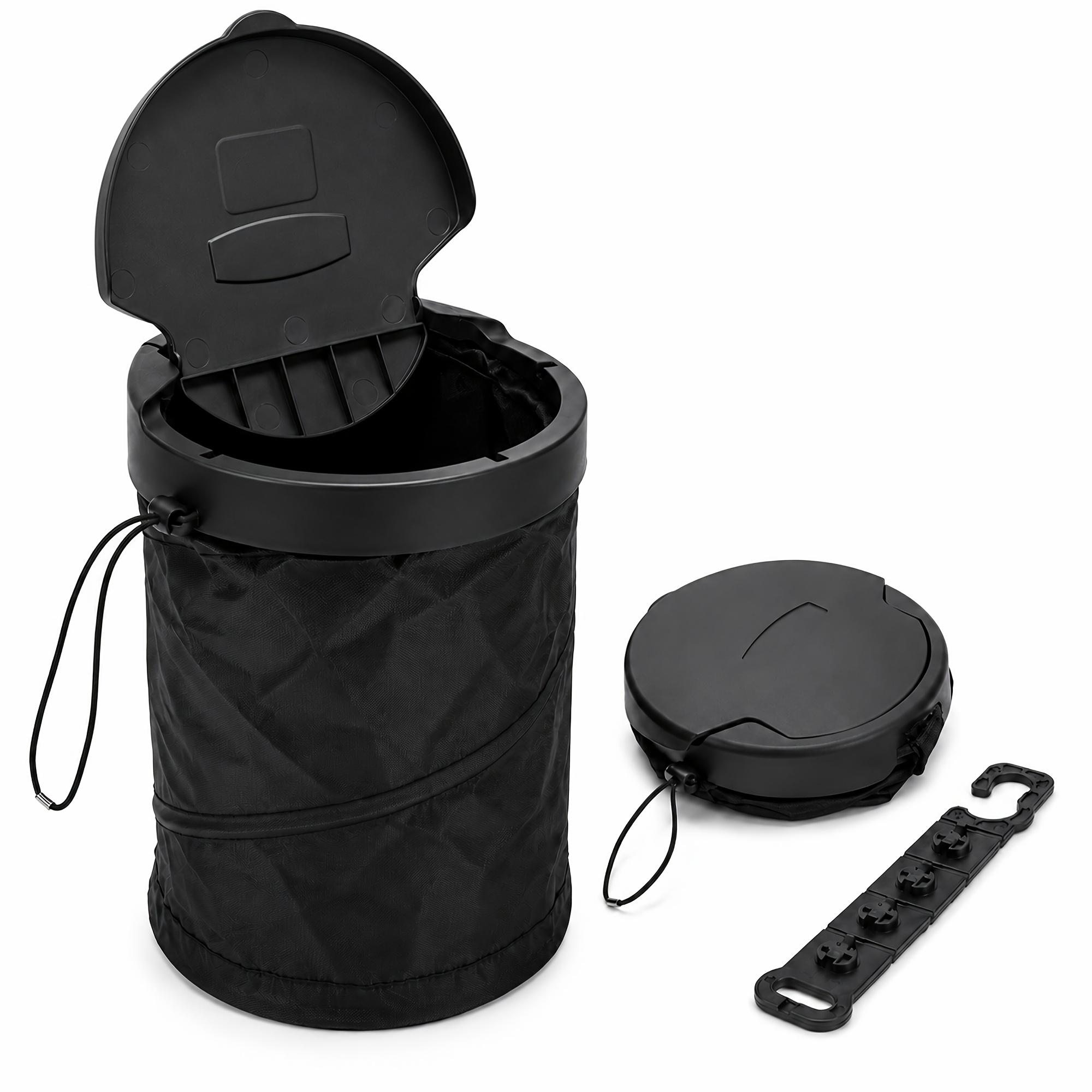TEMU Cofit Foldable Car Trash Can With Lid, Black. Equipped With Adjustable Air Vent Hook & Bottom Fastener, Portable Universal Bin For Cars, Suvs,