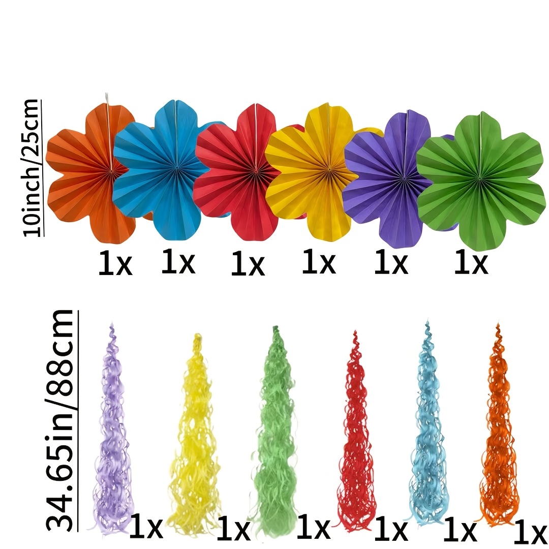 TEMU 12 pezzi di ventagli di carta a forma colorati, decorazioni a spirale da appendere adatte per feste di matrimonio, San, , decorazioni hawaiane,
