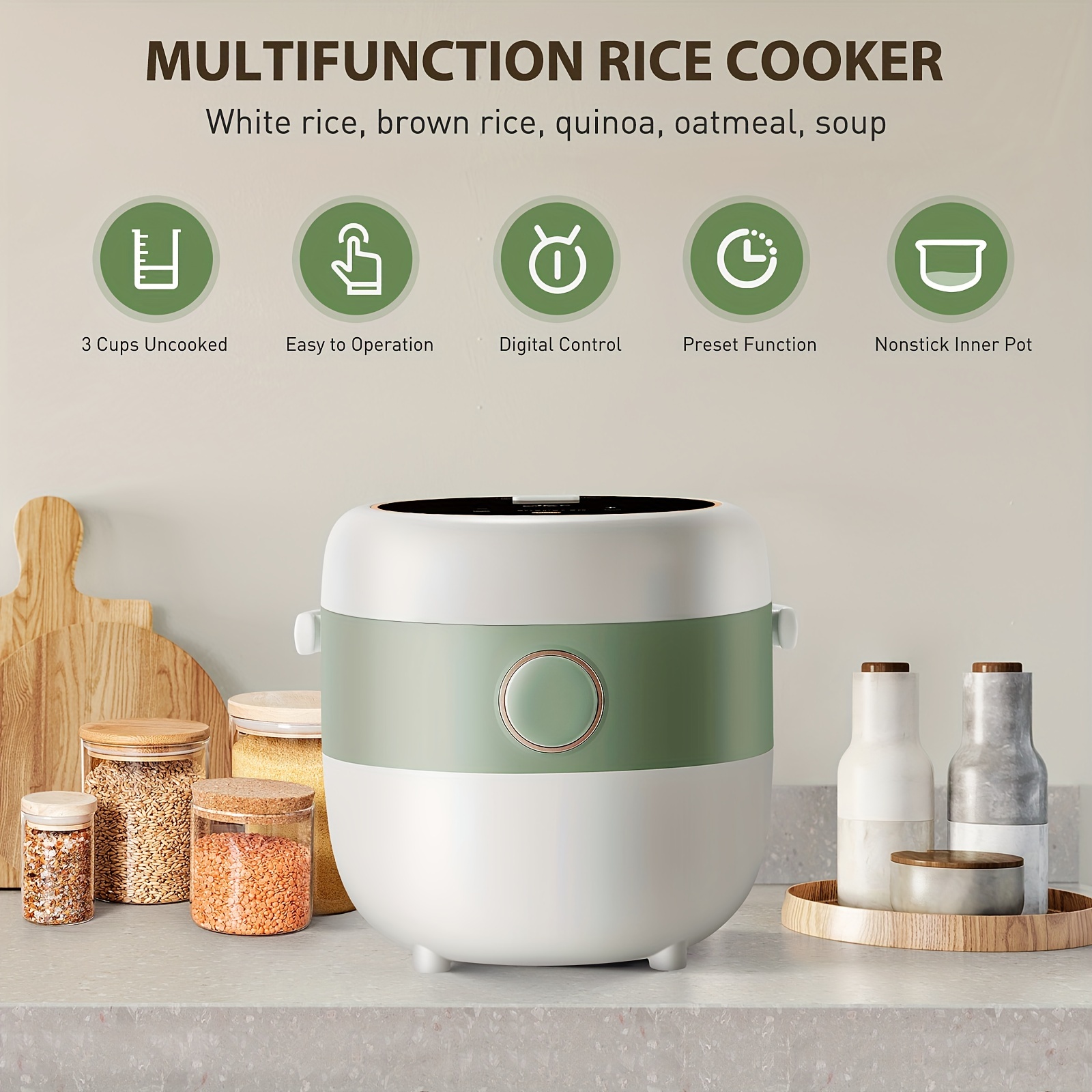 

Bear Rice Cooker 3 Cups (uncooked), 3d Heating And , Healthy Nonstick Small Rice Cooker, Pfas-free, Touch-screen, For White/brown Rice Oatmeal Soup, 1.6l White