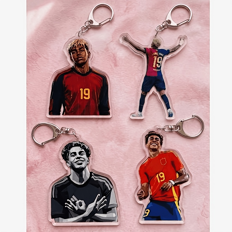 TEMU 4pcs Soccer Star Theme Acrylic Keychain Set, Celebrating Action And Artistic , Fashion Bag Pendant, Suitable For Back-to-, Soccer Fan Gift