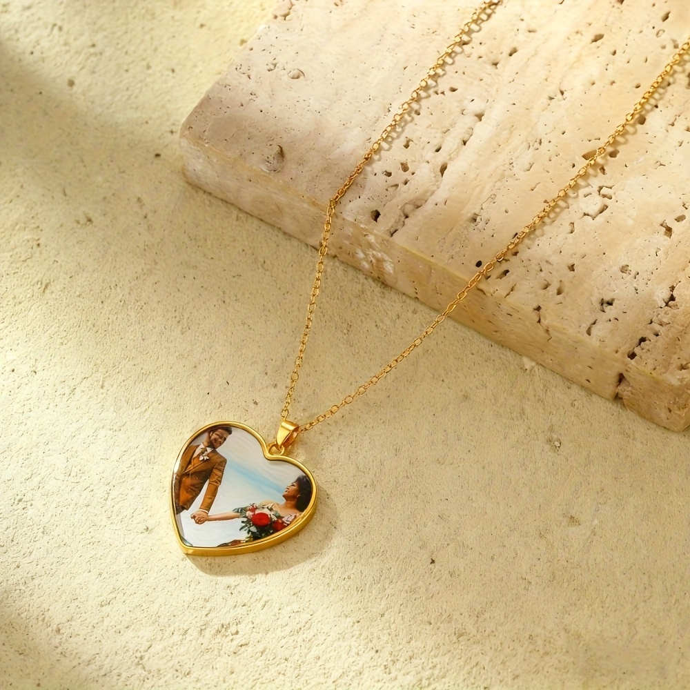 Personalized Custom Family Photo Heart Pendant Necklace