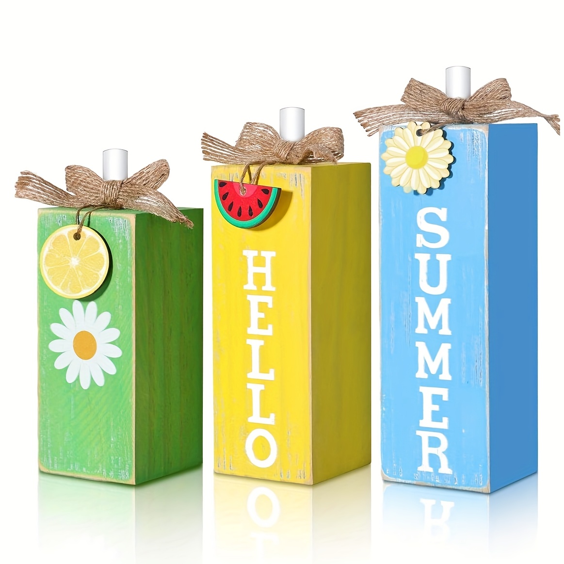 3pcs, Summer Lemon Decoration Logo, Lemon Watermelon Daisy Wooden Logo Farmhouse Setting Tabletop Decoration Home Stand Beach Party Decor