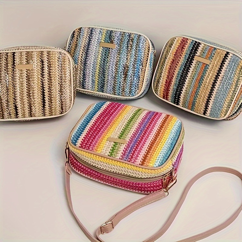 

Trendy Rainbow Woven Texture Mini Clutch Bag, Versatile Single Shoulder Crossbody Bag, Simple Small Square Bag