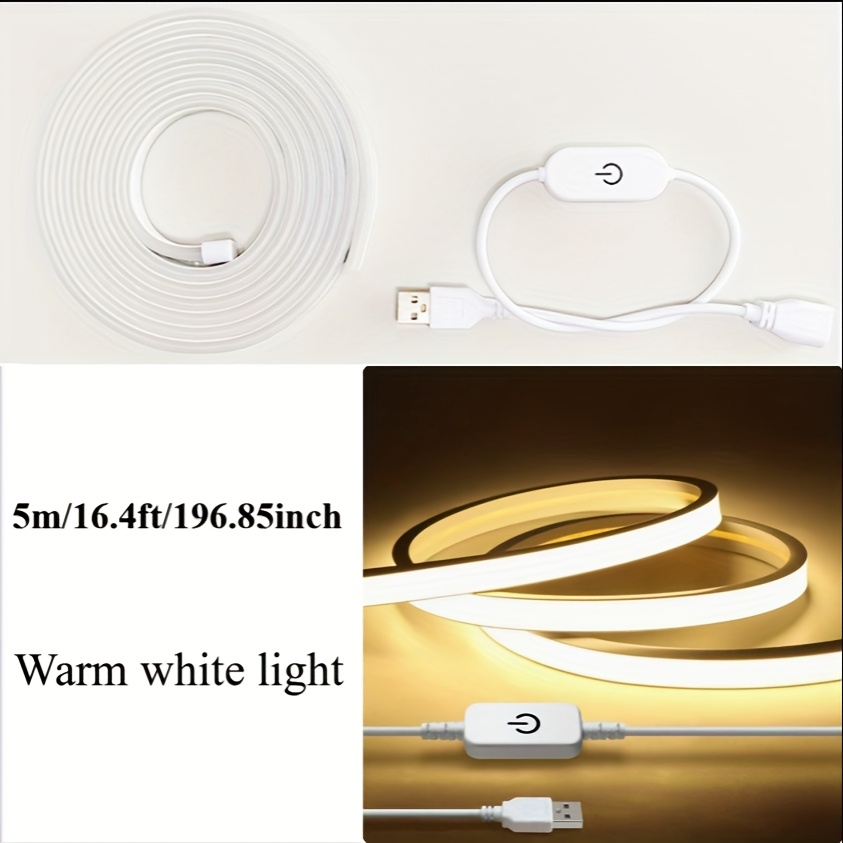 Tira de luz LED de neón inteligente con control táctil, blanco cálido/blanco, 100.0 cm/200.0 cm/299.97 cm/5.0 metros, alimentación por USB, regulable, para bricolaje, flexible y cortable, apta para uso interior/exterior, espejos, televisores, computadoras, armarios, escaleras, decoraciones de fiesta - Imagen 9