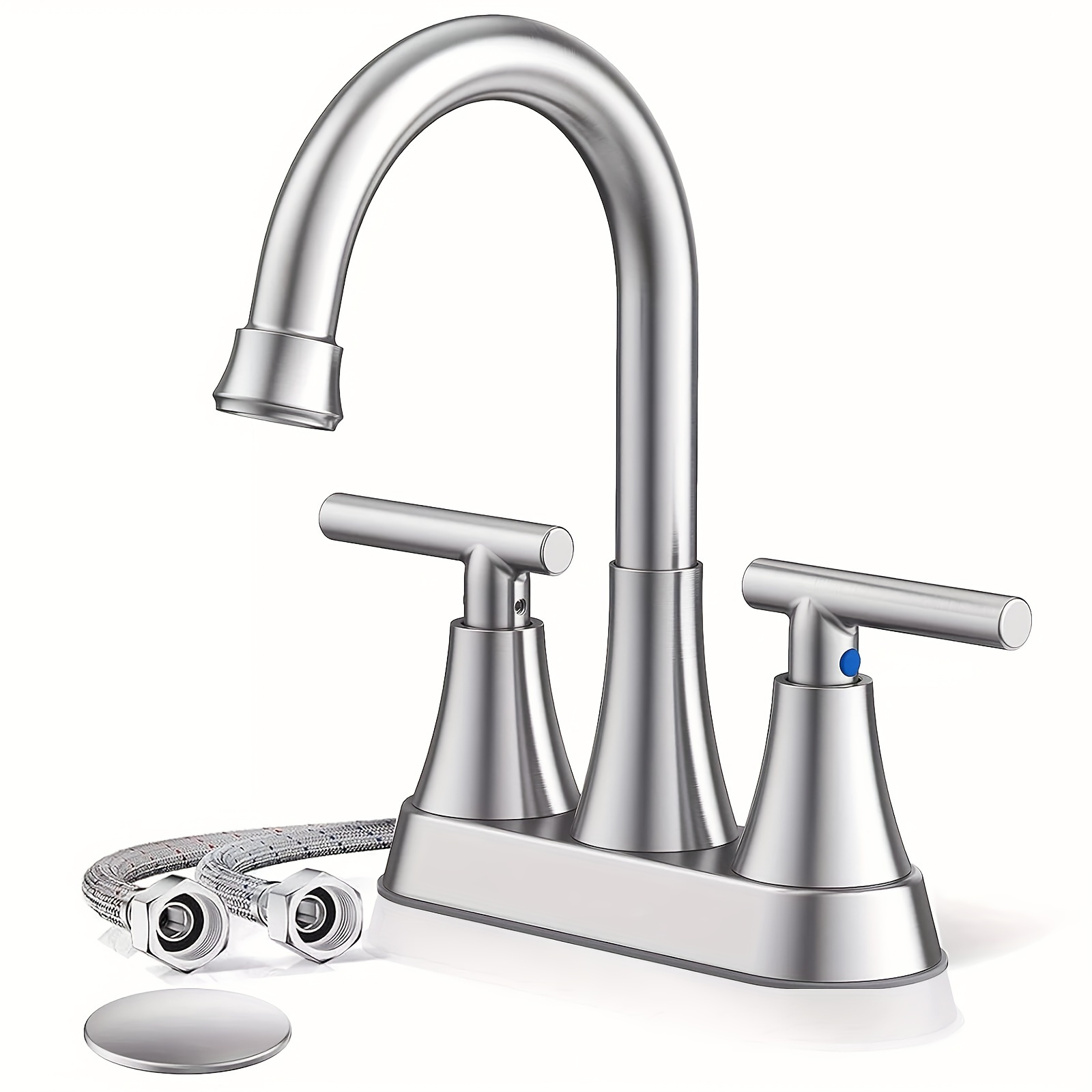 TEMU Bathroom Faucets, Bathroom Sink Faucet 2 Handle 3 Hole Waterfall Mixer Tap Bathroom Sink Faucet, 304 Stainless Steel Bathroom Faucet, 4in