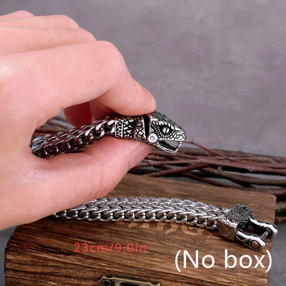 Fade Resistant Stainless Steel Viking Snake Head Bracelet for Men