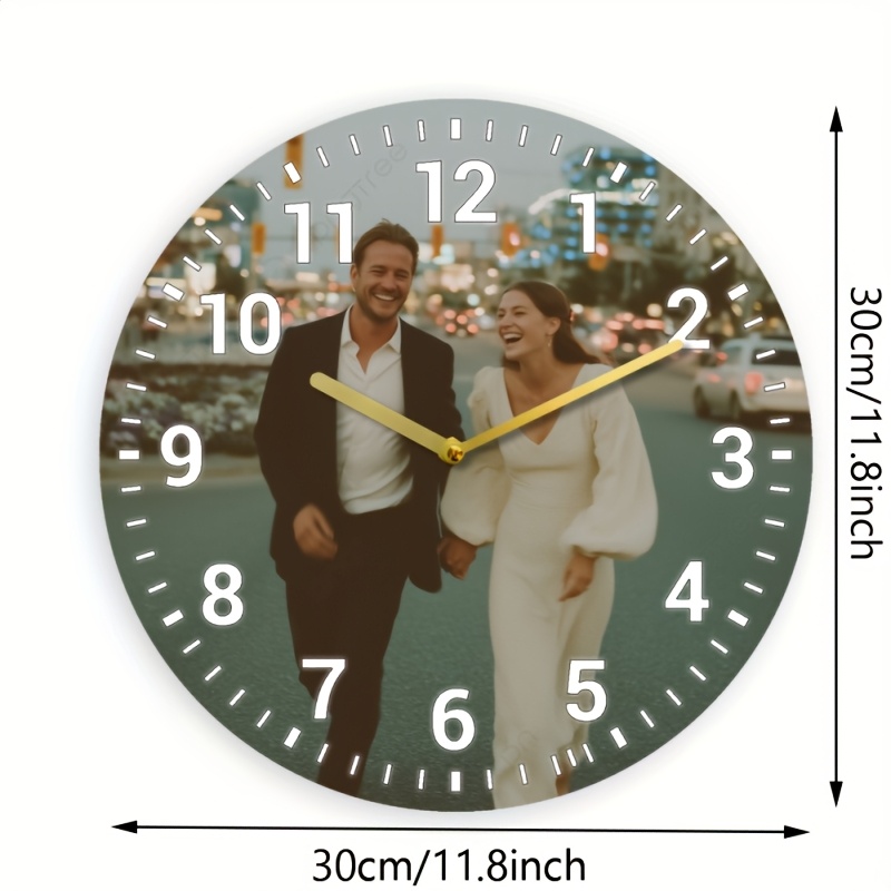 TEMU Solid Wood Uv Custom Wall Clock, Silent Non-ticking, Supports Personalized Text Customization, High-definition Printing Is Clear And Delicate,