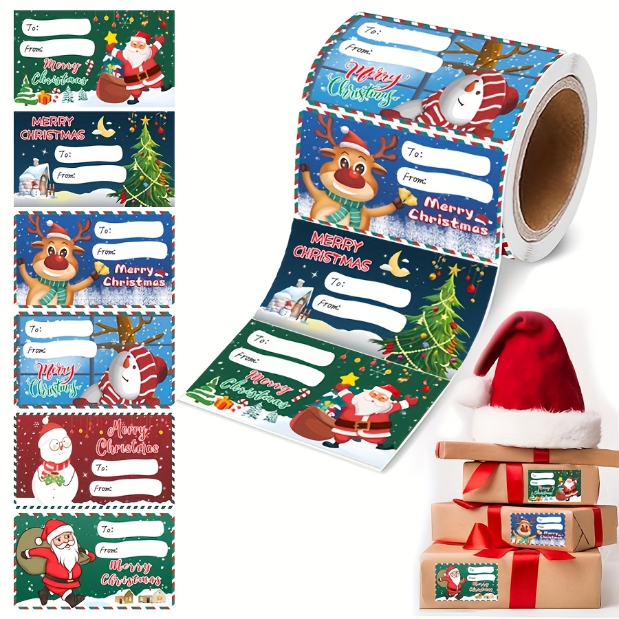Image of 500pcs Christmas Gift Tag Stickers Roll, 5 Assorted Merry Christmas To From Labels, Self Adhesive Holiday Gift Wrapping Stickers For Presents, Gift Boxes, Bags And Packages