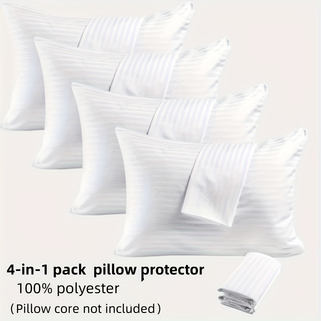 

A Set Of 4 Striped Pillow Protectors - 100% Polyester - Sizes, Quality - Hidden Zipper Pillowcase, Quiet, , Pillowcase, Pillow Protectors Do Not Pillow