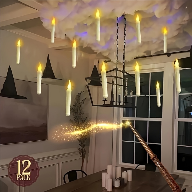 

Become A At Home! Flameless Floating Candles With Magic Wand Remote Timer, Installation Tool Set, Warm White Light, Halloween, Christmas, Birthday Party Decor, Themed Room