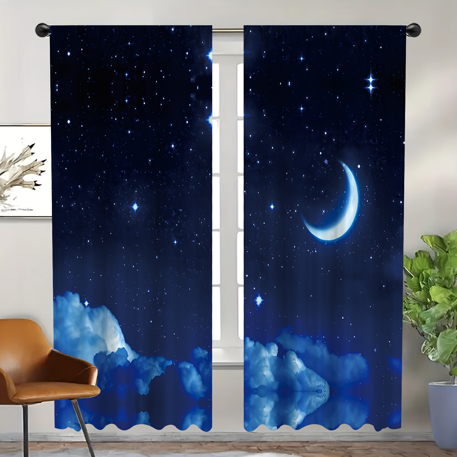 Scenery Printed Curtain / Drapes For on sale Living Room Dining Room Bed Room With 2 Panel Set - Multiple Sized Colorful Night Sky Stars Clouds Blue