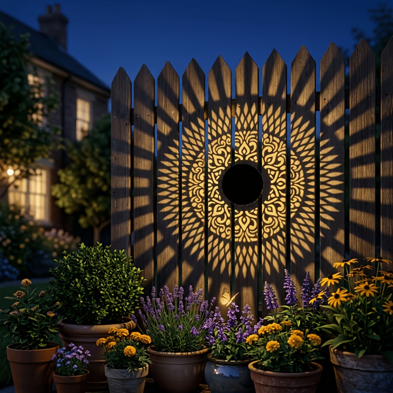 TEMU Lampada da parete a solare Mandala , applique da esterno per recinzione, accensione/spegnimento automatico, decorazione per giardino e patio,