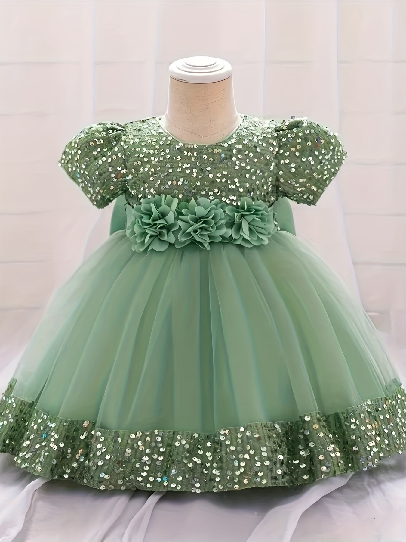 girls green sequin dress Mermaid Green Sequin Prom Dress One Shoulder High Neck main image 1