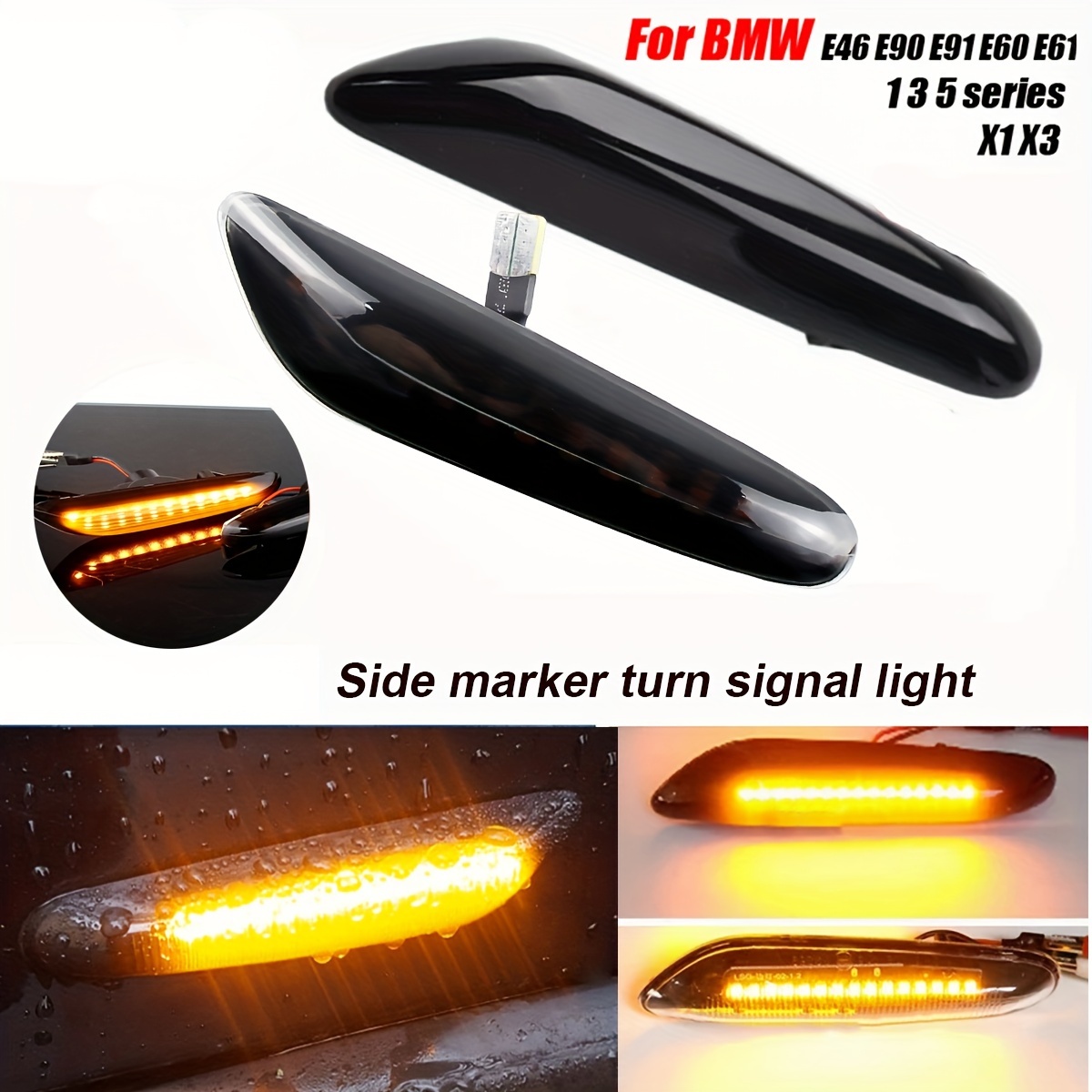 

2pcs Led Side Marker Turn Signal Lights For Bmw E46 E90 E60 E61 X1 X3 X5 Compatible With 335i M3, Front Placement Indicator Lamps, 12v Hardwired Amber Leds