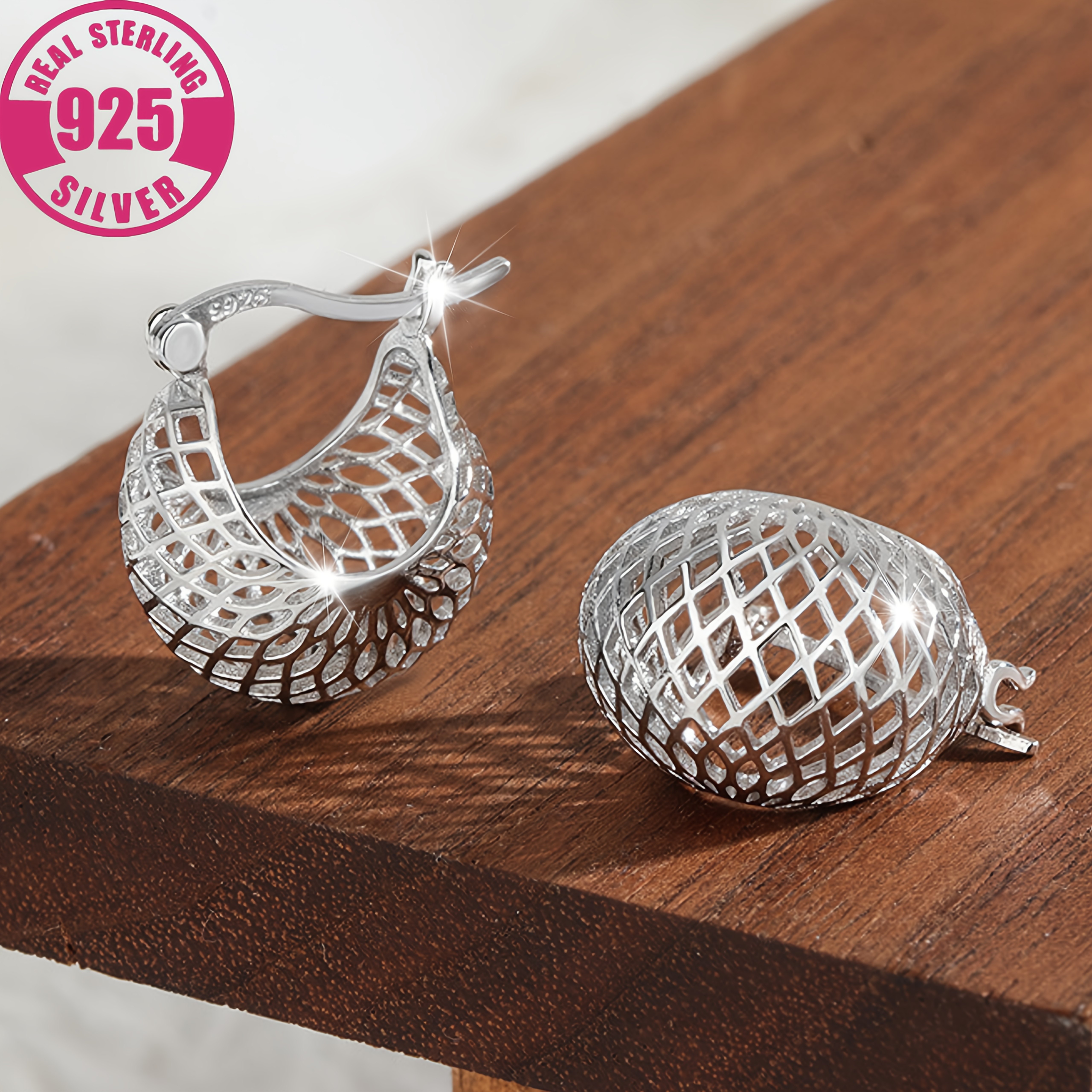 

925 Silver U-shaped Drop Earrings Personality Sexy Design Hollow Weave Mesh Fashion Style To Send Girlfriend Send Wife Send Grandma Birthday Gift