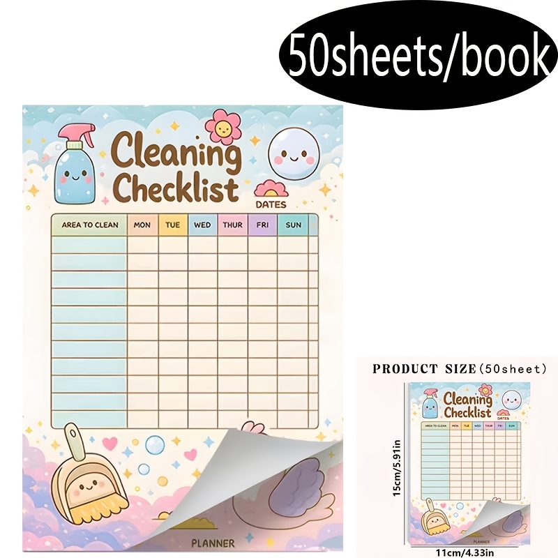 TEMU Aesthetic Daily Planner | Undated , 50 Sheets/book - Ideal For Portability, Personal Organization And Study Notebook, Cute Cleaning Theme Task