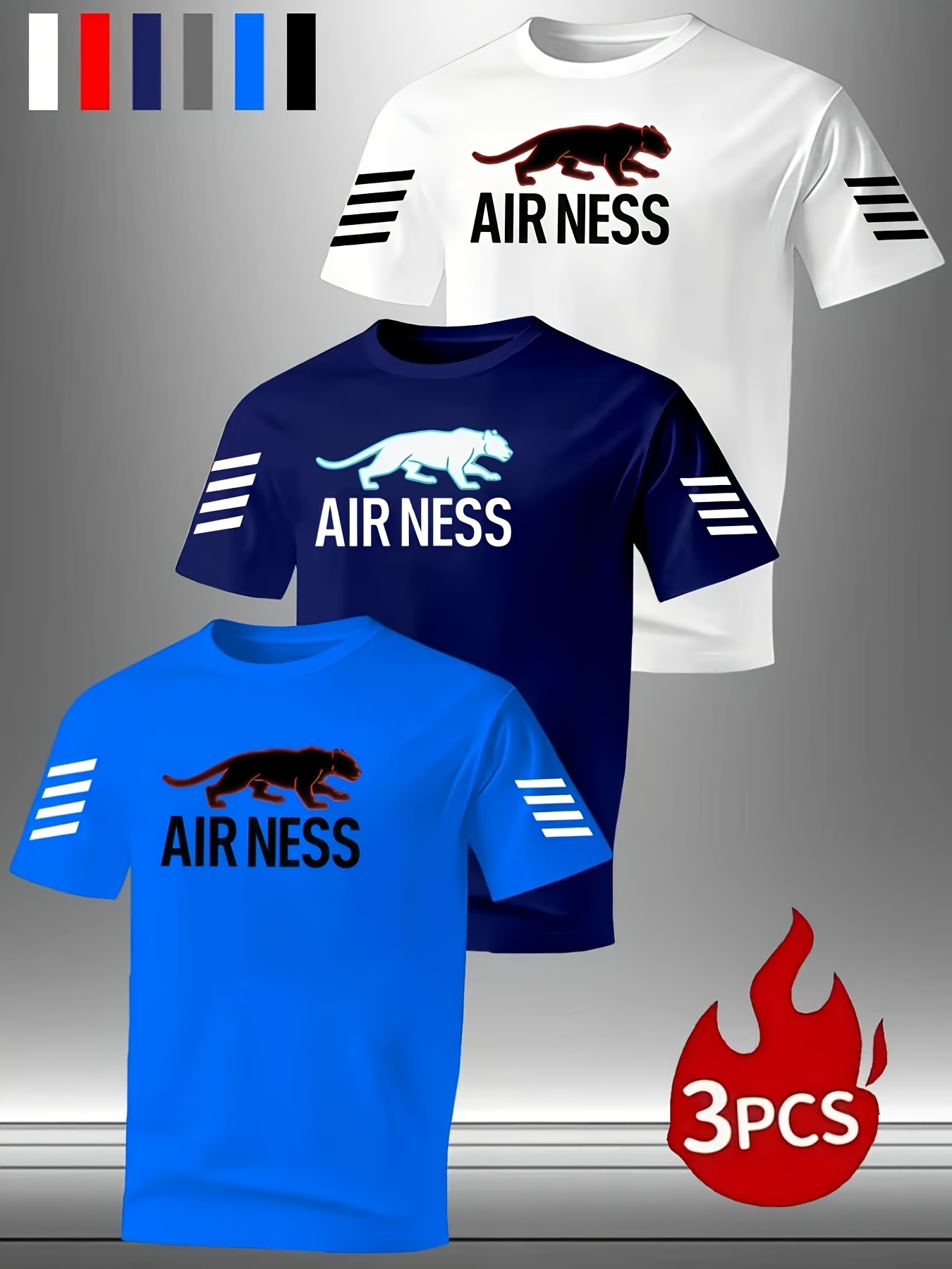Lot de 3 T-shirts pour Homme Respirants à Imprimé Léopard Créatif, Style Basique Facile d'Entretien, T-shirt Confortable en à Col Rond pour Printemps/Été, Imprimé Graphique Léopard à la Mode et Tendance | Tenue Décontractée Confortable