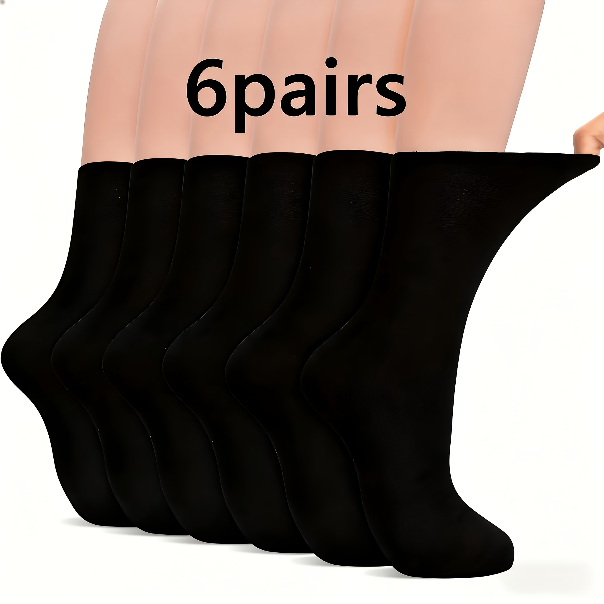 TEMU 6 Pairs Extra Wide Black 's Mid-calf Socks, Suitable For Men And Seniors, Seamless Toe Design, Non-restrictive Top