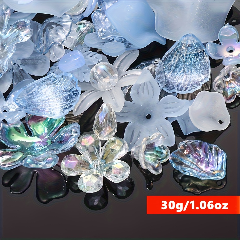 TEMU Lot de perles acryliques de fleurs et de feuilles 30g/1,06oz/sachet, perles d'espacement multiformes mélangées aléatoirement pour fabrication de