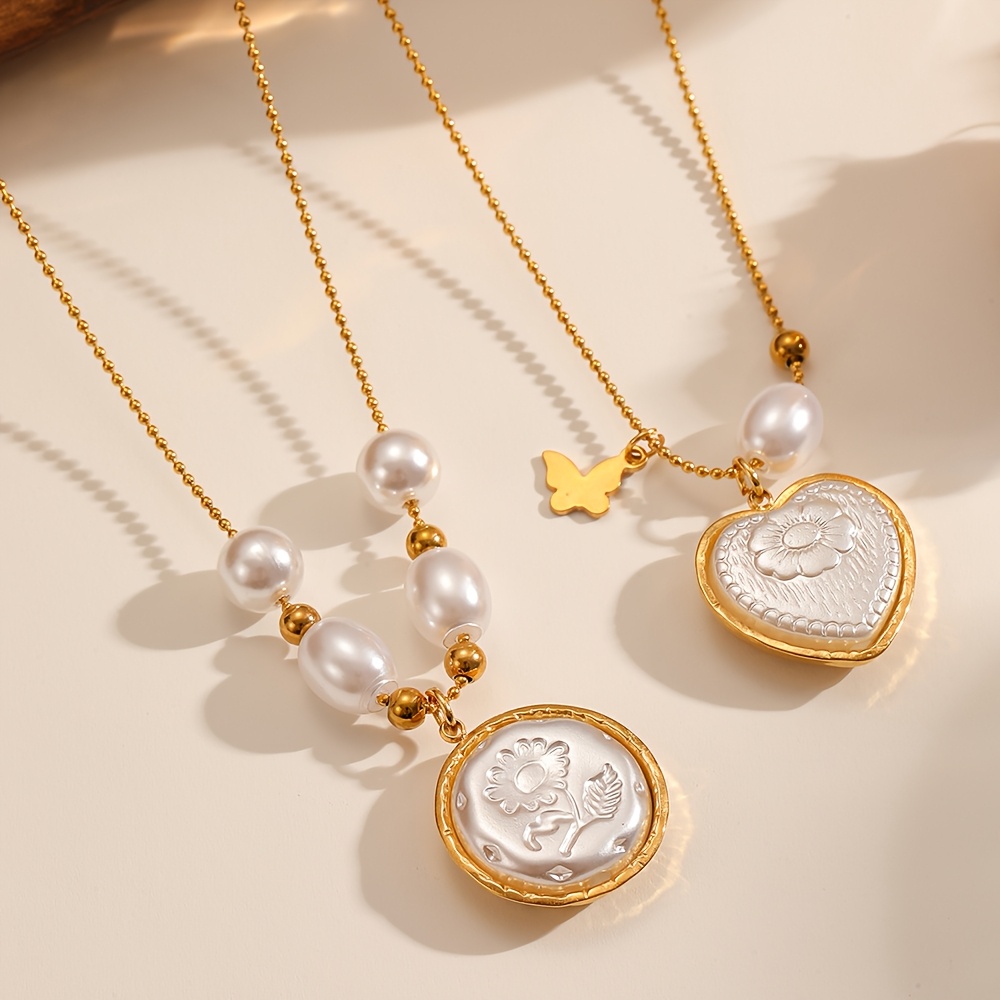 Women's Vintage Imitation Pearl Embossed Layered Necklace