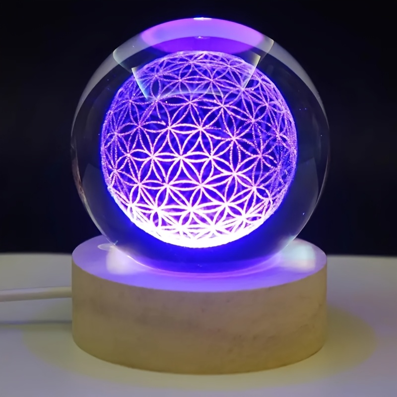 

3d Crystal Ball With Purple Led Light & Wooden Base – Usb Powered, Sphere For Bedroom And Living Room Decor, Ideal Gift For Birthdays Or Christmas, Bedroom Decor | Ambient Lighting | Usb Powered Light