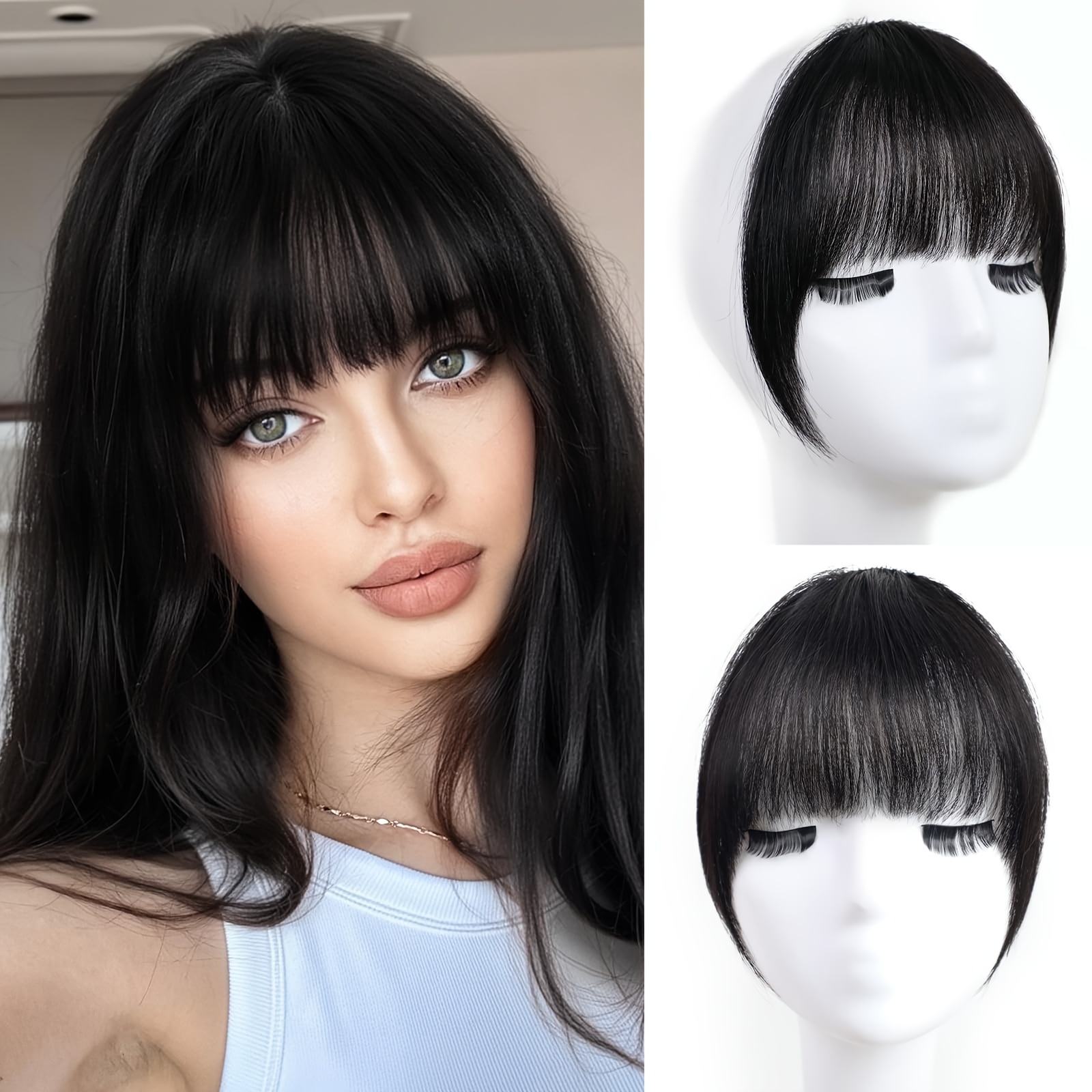 Image of Elegant Synthetic Hair Bangs Extension - Thick, Straight, And Curved For Women | High-temperature Fiber | Versatile Daily Wear Accessory, Bangs Extension, Clean